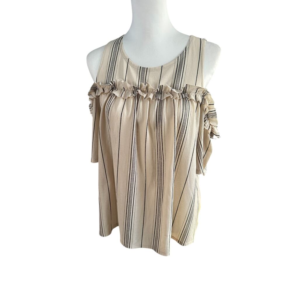 Lauren Conrad Off the Shoulder Blue and Cream Top Medium